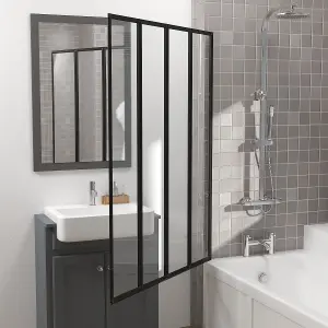 Rinse 850x1400mm Bathroom 4 Folding Panel Bath Shower Screen 4mm Self Clear Glass Pivot Door Reversible Black