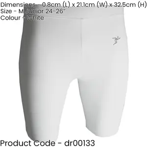 M - WHITE Junior Sports Baselayer Compression Shorts Bottoms - Unisex Training