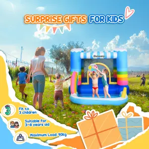 Outsunny Kids Bouncy Castle with Pool Outdoor Trampoline W/ Net Blower 3-8 Yrs