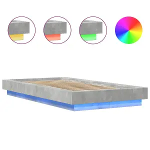 Berkfield Bed Frame with LED Lights without Mattress Concrete Grey 90x200cm