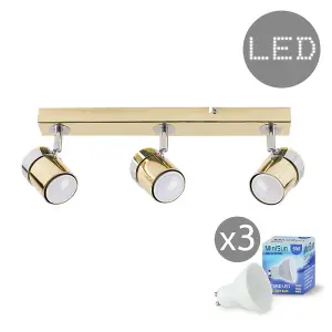 ValueLights Rosie Gold Ceiling Bar Spotlight and GU10 Spotlight LED 5W Warm White 3000K Bulbs