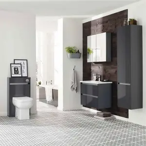 Bathroom 2-Drawer Wall Hung Vanity Unit with Basin 800mm Wide - Storm Grey Gloss - (Urban) - Brassware Not Included