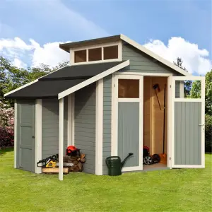 7 x 10 Skylight Shed Store - Double Doors -19mm Tongue and Groove Walls, Floor + Roof - Painted With Light Grey