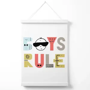 Cute Boys Rule Scandi Quote Poster with Hanger / 33cm / White