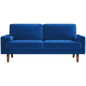 176CM Velvet Love Seat Blue Couch with 2 Pillows