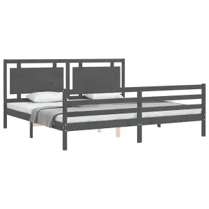 Berkfield Bed Frame with Headboard Grey 200x200 cm Solid Wood