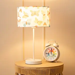 ValueLights Charles White Metal Single Stem Table Lamp with Butterfly Lamp Shade and LED Bulb