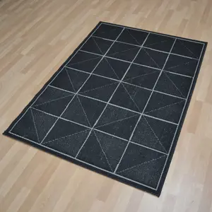 Patio Check PAT07 Geometric Indoor Outdoor Rugs in Charcoal Grey - 160x230cm