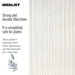 IDEALIST 24cm Small Round Planter, Ribbed White Reinforced Stone Cylinder Outdoor Plant Pot D24 H24 cm, 7.6L