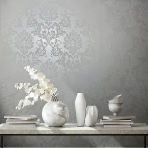 Galerie Industrial Effects White Giltter Floral Damask Wallpaper Roll