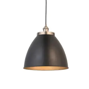 Luminosa Franklin Single Pendant Ceiling Lamp, Aged Pewter Plate, Matt Black Paint