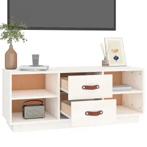 Berkfield TV Cabinet White 100x34x40 cm Solid Wood Pine