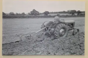 Garden Market Place Massey Ferguson MF35 Tractor Ploughing Canvas Picture Print- Black and White