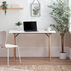 Furniturebox UK Desk 120 x 60cm - 'Ivan' White Home Office Desk for Work or Gaming - A-Frame Trestle Table Style Solid Wood Legs