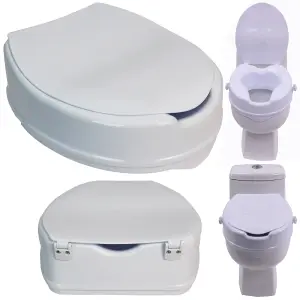 Raised Toilet Seat Aid with Lid 10cm (4") Elevated Strong and Durable