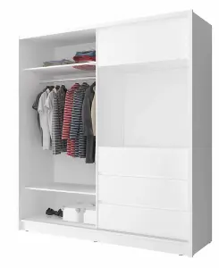 Contemporary 1 Mirrored Sliding Door Wardrobe TV Area 2 Shelves 1 Rail 3 Drawers 1 Cabinet White Matt (H)2140mm (W)2040mm (D)600mm