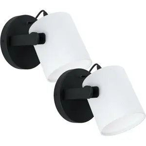 2 PACK LED Wall Light / Sconce Black Steel & White Fabric Shade 1x 28W E27