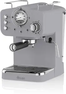 Swan Retro Espresso Coffee Machine With Milk Frother, Steam Pressure Control,Detachable Water Tank Swan Colour: Grey