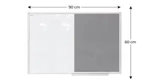 ALLboards Combination Board 2 in 1 Whiteboard & Grey Felt Board with Aluminium Frame 90x60cm, Pin Board Magnetic Board