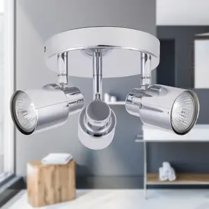 First Choice Lighting Chrome 3 Light IP44 Bathroom Round Spotlight Plate