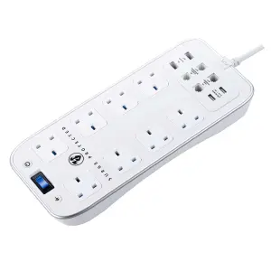 Masterplug Surge White 8 socket Extension lead with USB, 2m