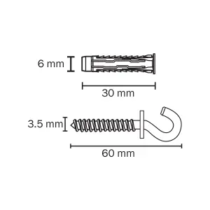 Diall Universal Grey Vine eye with wall plug (Dia)6mm (L)30mm, Pack of 4