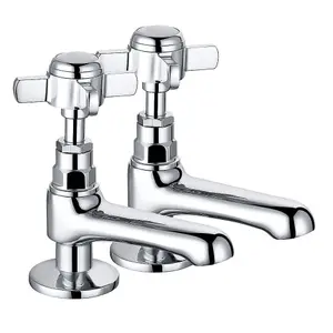 Rinse Bathrooms Basin Pair Traditional Bathroom Sink Taps Mixers Ceramic Lever Bath Tub Tap Chrome