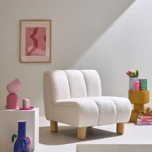 sweeek. Wooden armchair with rounded legs in boucle fabric Angel White 78x90x79 cm