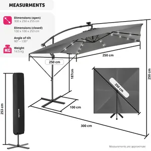 Parasol Sunna - 250 x 250 cm with LED solar lighting, with protective cover - light grey