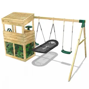 Rebo Wooden Lookout Tower Playhouse with 6ft Slide & Swings - Yosemite