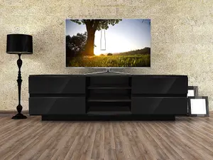 Homeology Avitus Gloss Black with 4-Black Drawer TV Stand for up to 65" Flat Screen LED and LCD TV Cabinet