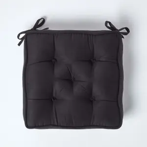 Homescapes Black Faux Suede Dining Chair Booster Cushion