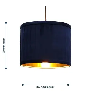 First Choice Lighting Set of 2 Sundance Navy Blue Velvet Pleated 25cm Lamp Shades with Gold Inner