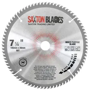 Saxton TCT18580TTCG TCT Circular Saw Blade 185mm x 80T x 30mm Bore + 16, 20, 25mm Ring Aluminium Laminate Hardwood