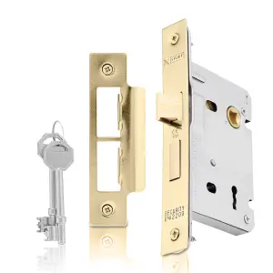 XFORT 3 Lever Polished Brass Mortice Sashlock 75mm