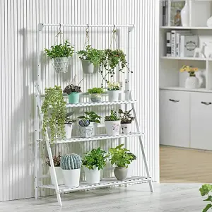 Outdoor 3-Tier Foldable Garden Hanging Wood Plant Stand 144cm H