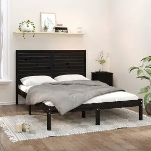 Berkfield Bed Frame Black Solid Wood 150x200 cm 5FT King Size