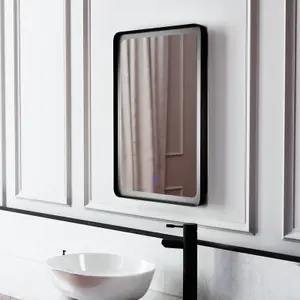 Nes Home Rectangle Demist LED Bathroom Mirror Touch Matte Black 500 X 700mm