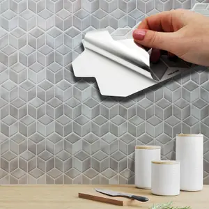 Walplus Grey Stone Hexacube Wall 2D Tile Stickers 12 Pcs