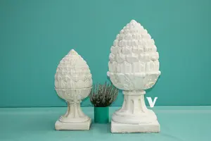 PAIR of Extra Large Stone Acorn Garden Patio, Wall Ornaments in Cream Finish