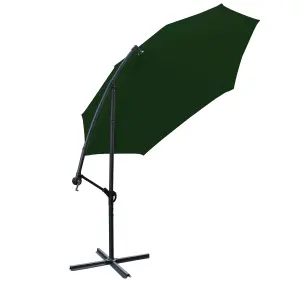 SunDaze 3M Green Garden Patio Cantilever Banana Hanging Umbrella, Parasol Base & Weather Protective Cover