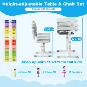 COSTWAY Kids Desk & Chair Set Adjustable Study Table with Tilting Tabletop