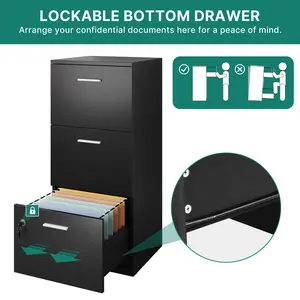 40.2cm Wide 3 -Drawer File Cabinet Black