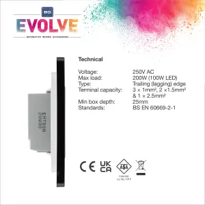 BG Evolve Black Chrome 200W Single Touch Dimmer Switch 2-Way Secondary