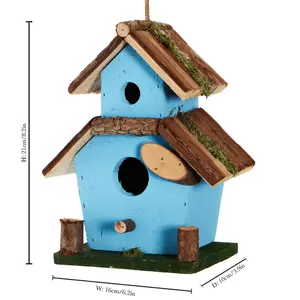 Blue Two Tier Bird House Decorative Garden Bird Nesting Birdbox Handmade Garden Rustic Birdwatching Gift Idea