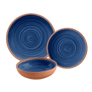 Purely Home Rustic Swirl Indigo Melamine 12 Piece Outdoor Dinnerware Set for 4