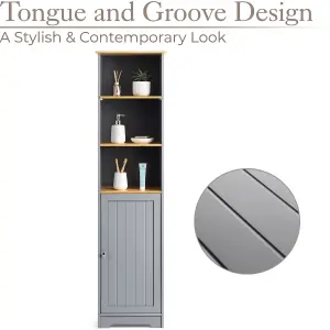 Bathroom Shelf Cabinet Grey Bamboo Freestanding Tallboy Storage Unit Christow