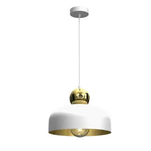 Milagro Harald Pendant Lamp 1XE27 A Stylish Hand Made 30CM Lamp In Matt White With Luxurious Gold Detail