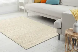 Wool carpet TAHAR 99002B cream - HAND-WOVEN loop, Lines  120x180 cm