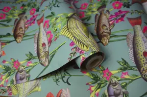 Holden Decor Lagoon Teal Contemporary fish Smooth Wallpaper